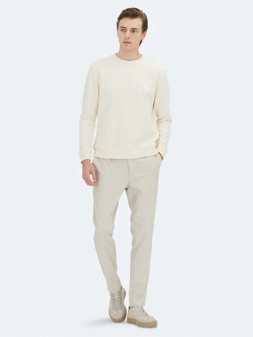 Ekru Bisiklet Yaka Sweatshırt - KİP