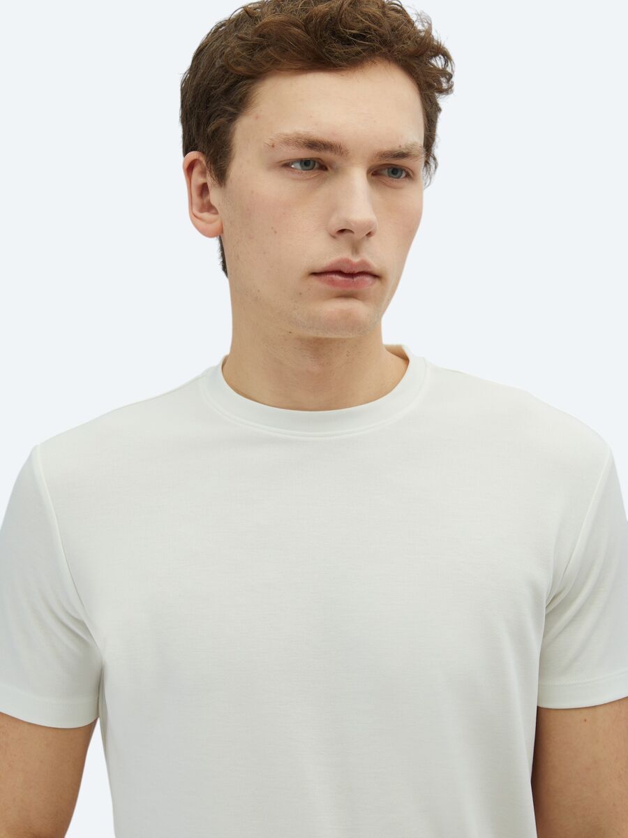 Ekru Düz T-Shirt - 3