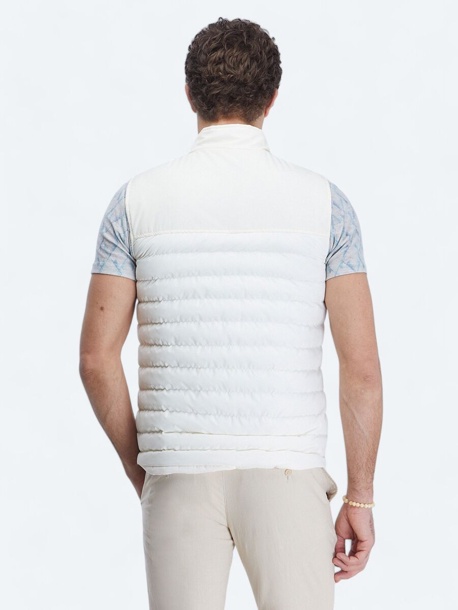 Ekru Regular Fit Dik Yaka Casual Dokuma Spor Yelek - 5