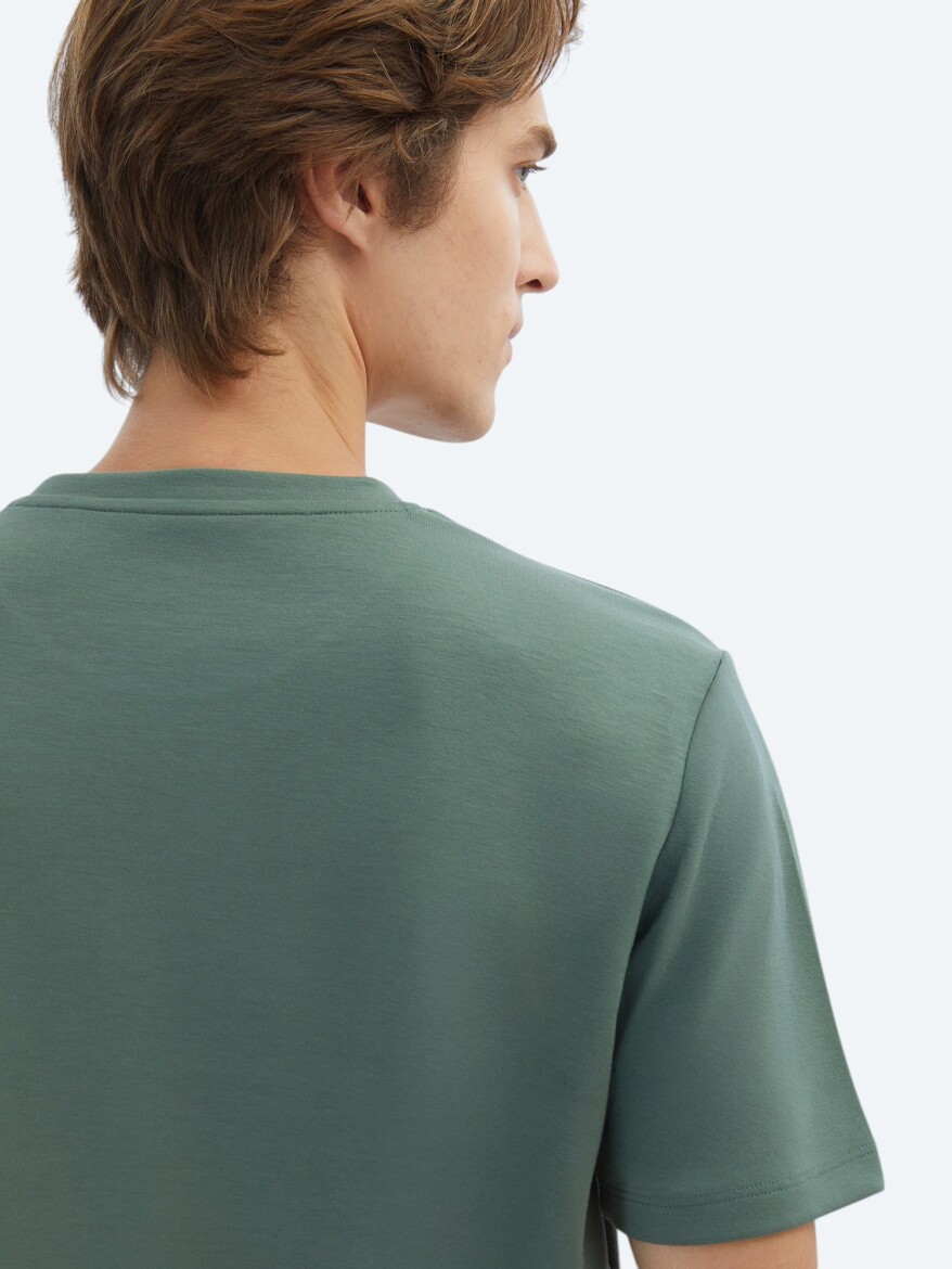 Green Plain Crew Neck T-Shirt - 5