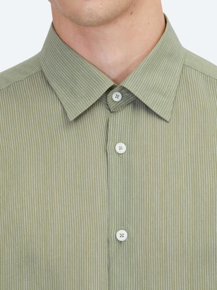 Green Striped Regular Fit Weaving Casual Shirt - 4