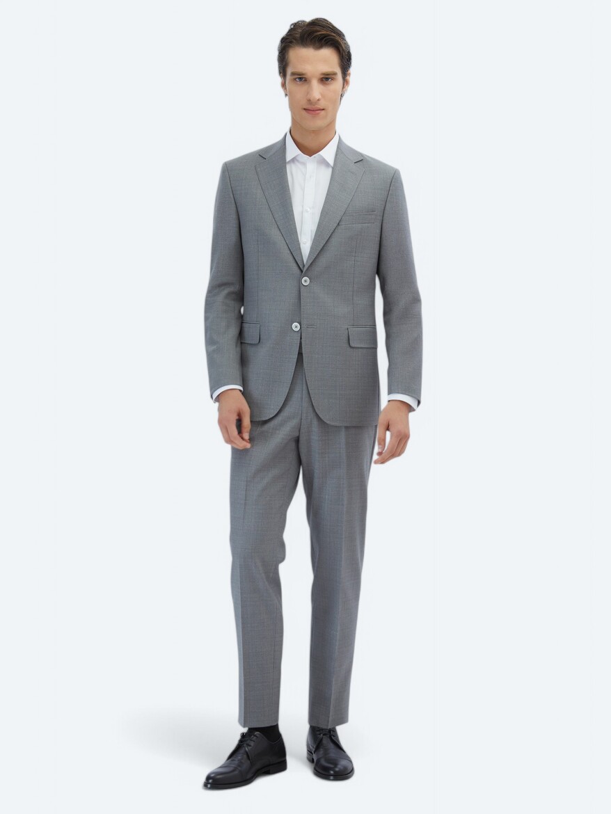 Grey Patterned Modern Fit Wool Blended Suit - KİP