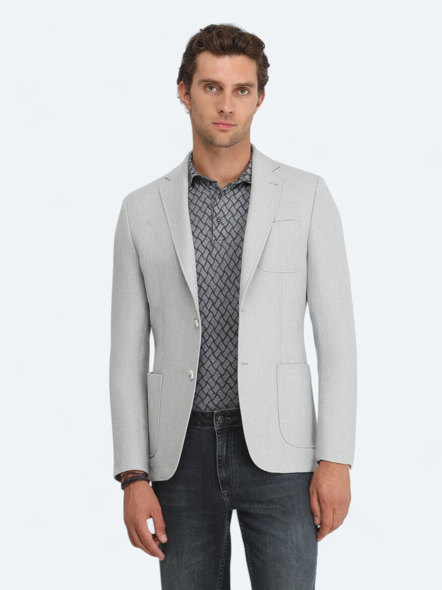 Grey Plain Modern Fit Jacket - 1