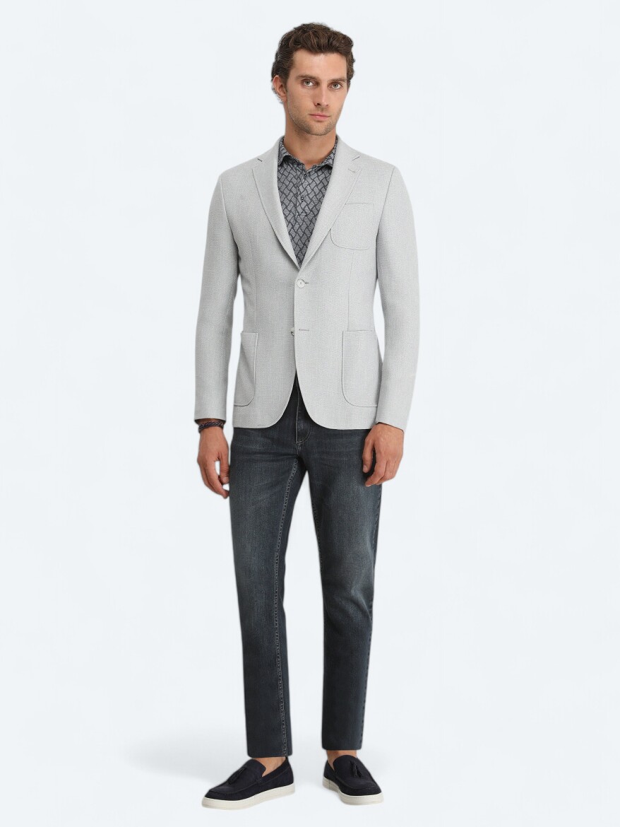 Grey Plain Modern Fit Jacket - 3