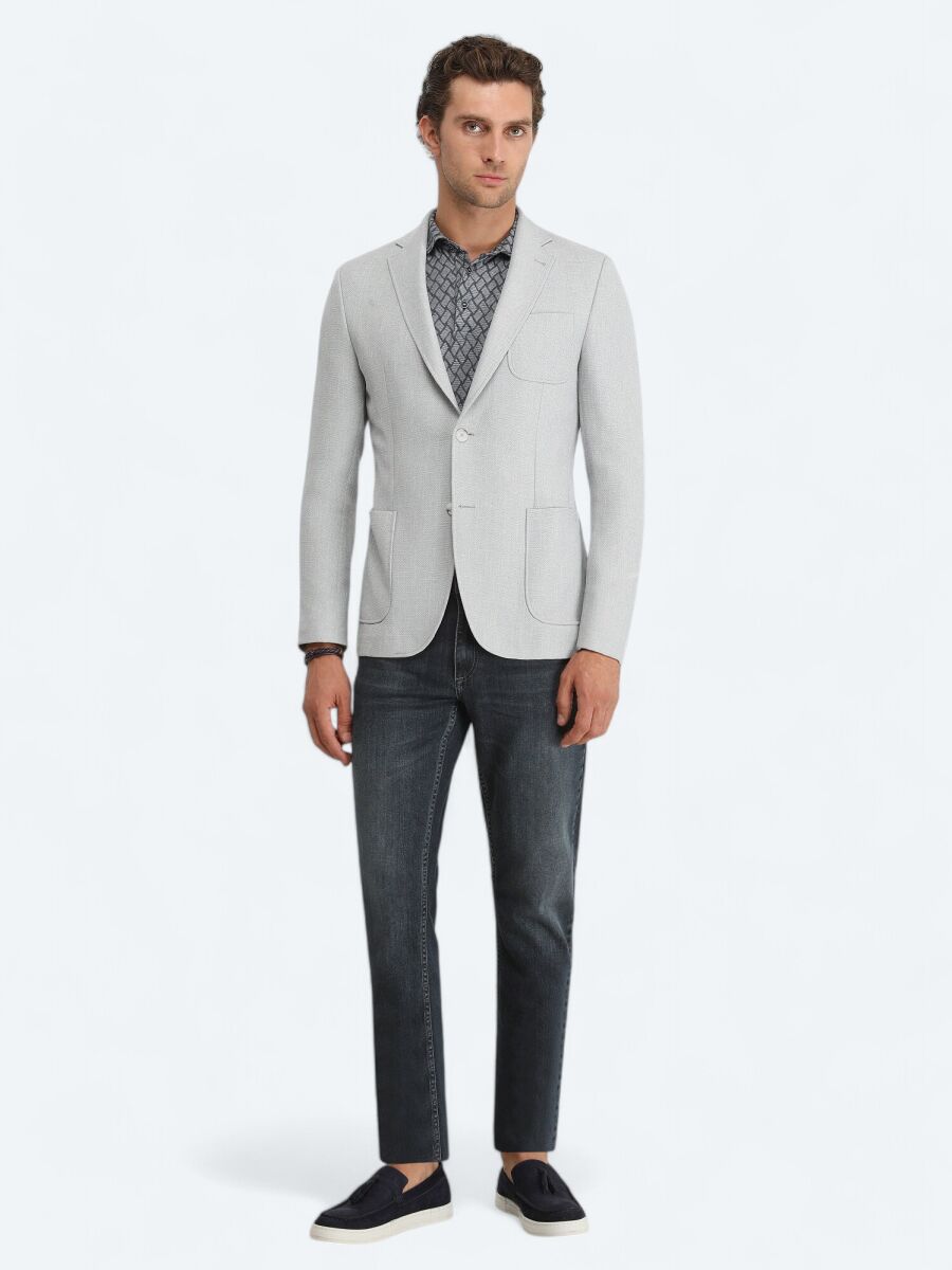 Grey Plain Modern Fit Jacket - 3