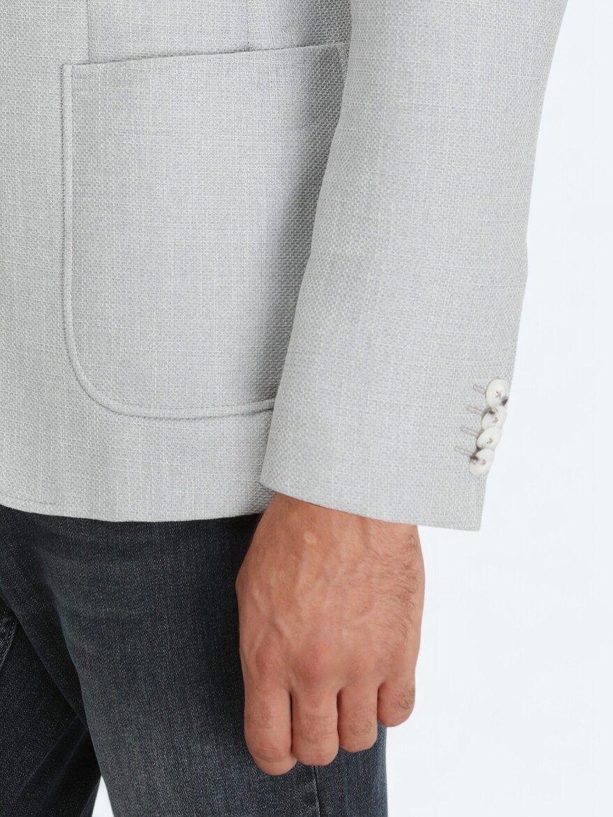 Grey Plain Modern Fit Jacket - 5