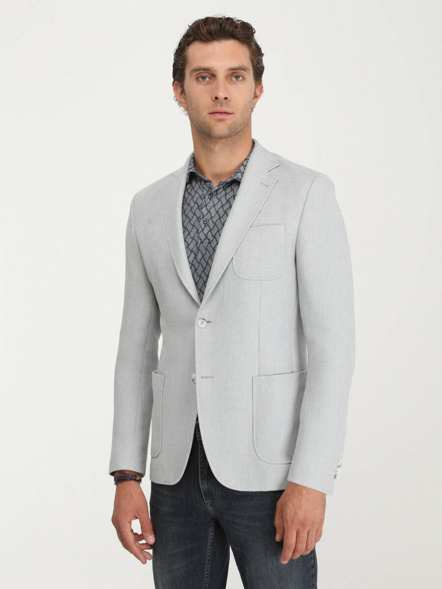 Grey Plain Regular Fit Jacket - 1