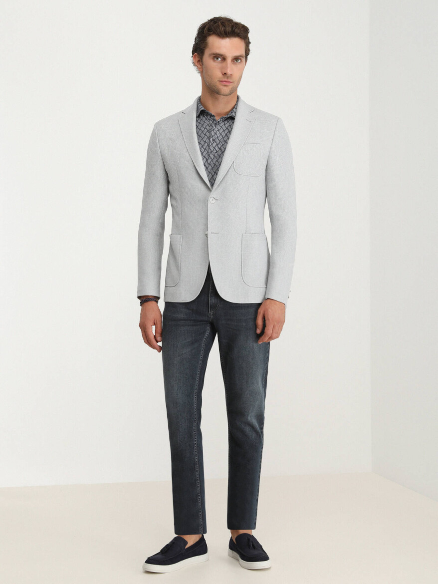Grey Plain Regular Fit Jacket - 2