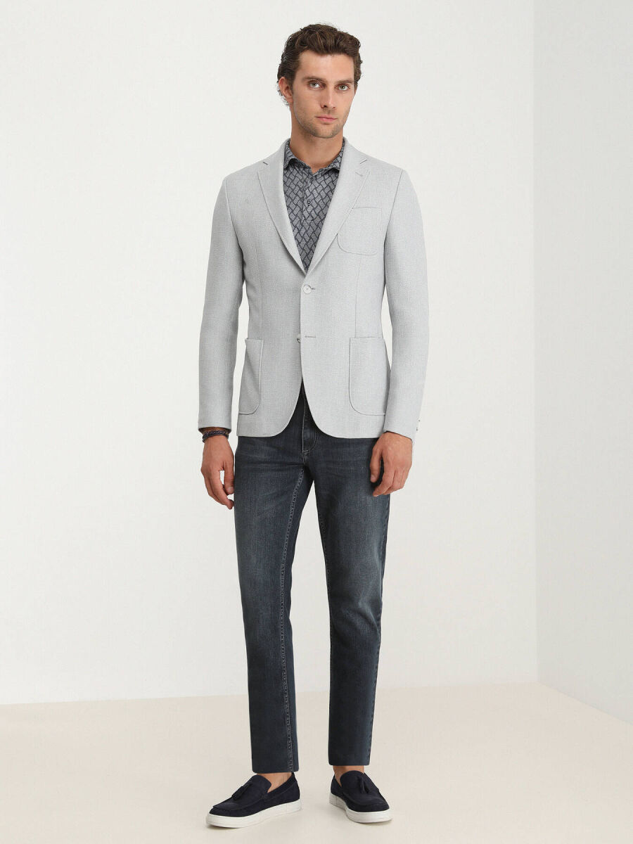 Grey Plain Regular Fit Jacket - 2