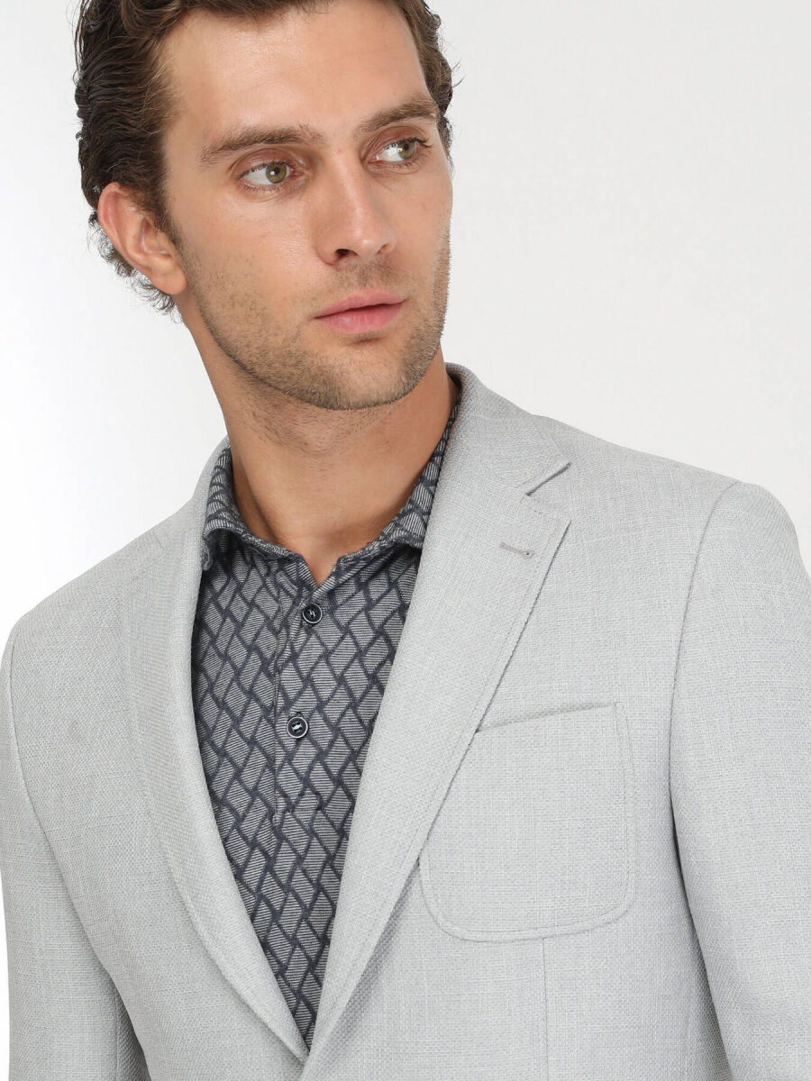 Grey Plain Regular Fit Jacket - 3