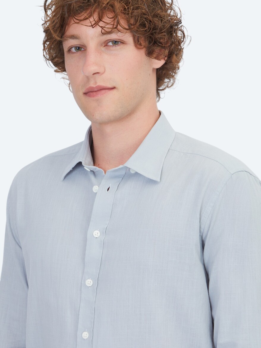 Grey Plain Regular Fit Weaving Casual 100% Cotton Shirt - 3