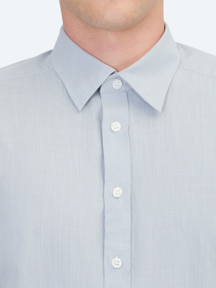 Grey Plain Regular Fit Weaving Casual 100% Cotton Shirt - 4