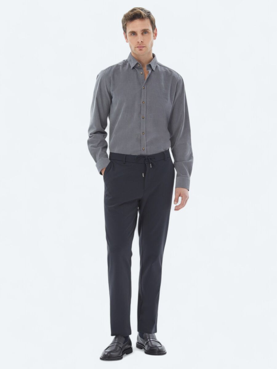 Grey Ribbed Regular Fit Weaving Casual 100% Cotton Shirt - 3