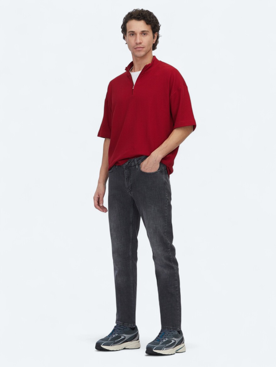 Grey Slim Fit Denim Cotton Blended Trousers - 1