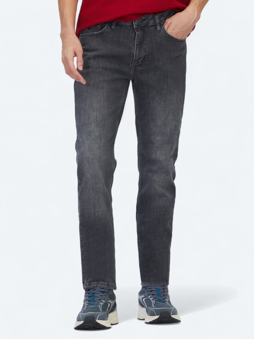 Grey Slim Fit Denim Cotton Blended Trousers 