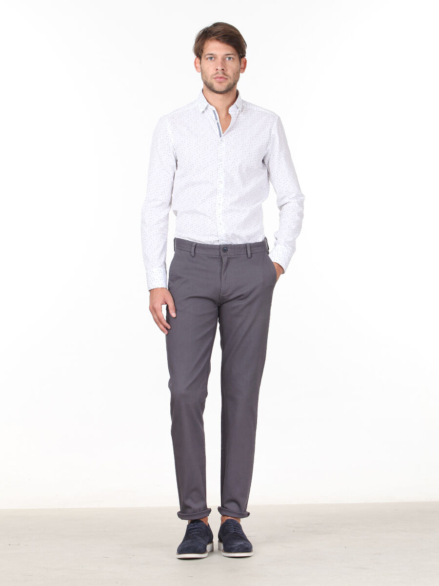 Grey Weaving Regular Fit Casual Cotton Blended Trousers - 1