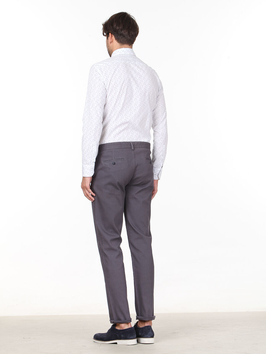 Grey Weaving Regular Fit Casual Cotton Blended Trousers - 4