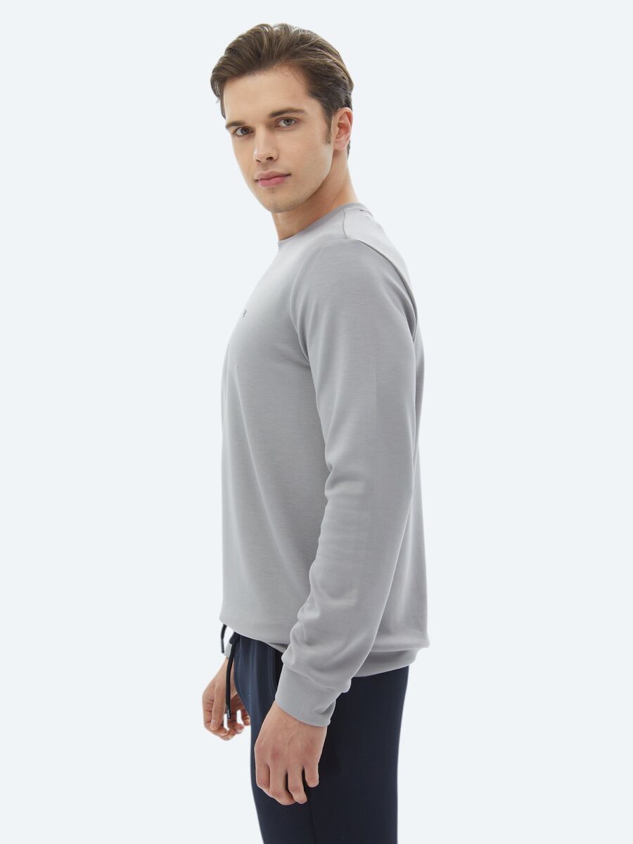 Gri Bisiklet Yaka Baskılı Sweatshırt - 6