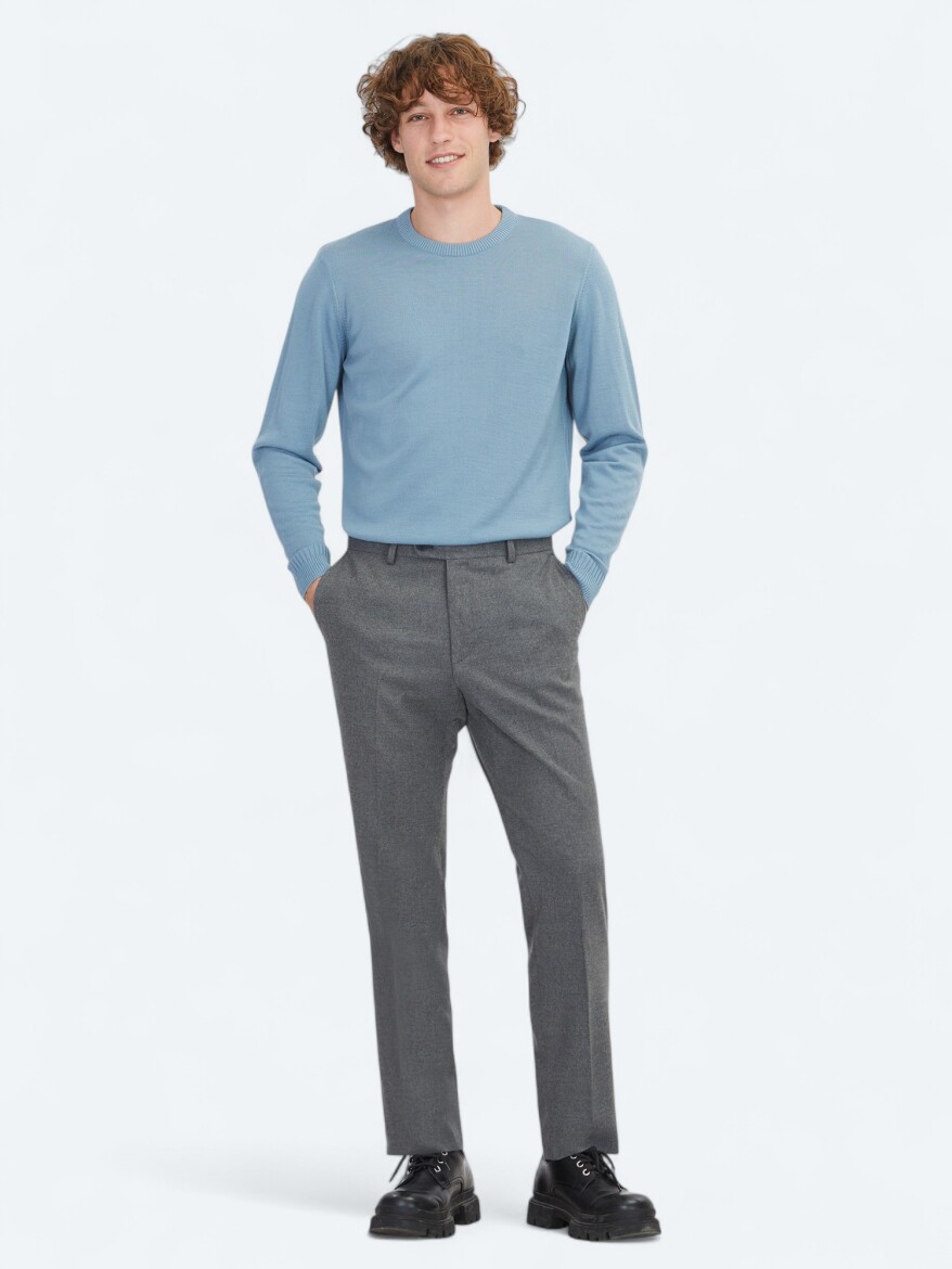 Gri Düz Dokuma Fitted Fit Klasik Pantolon - KİP