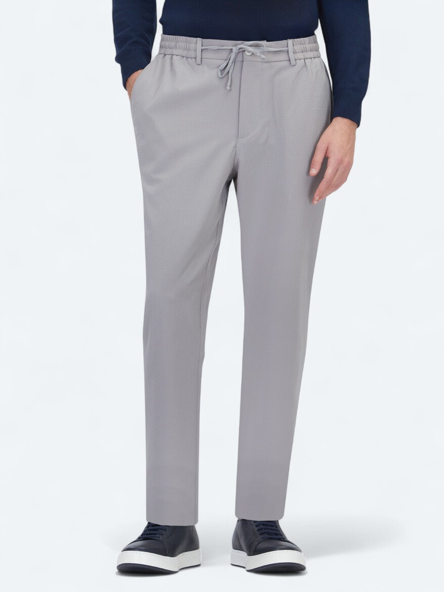 Gri Düz Dokuma Jogging Fit Casual Pantolon - KİP