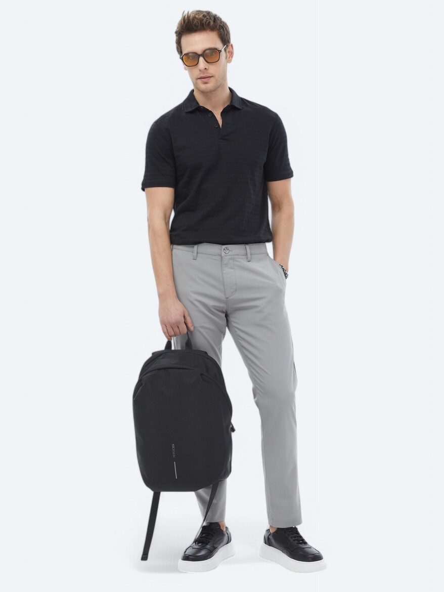 Gri Düz Dokuma Slim Fit Casual Pantolon - 2