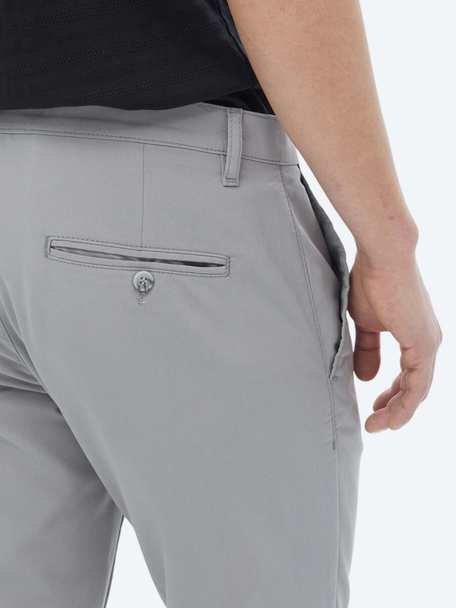 Gri Düz Dokuma Slim Fit Casual Pantolon - 6