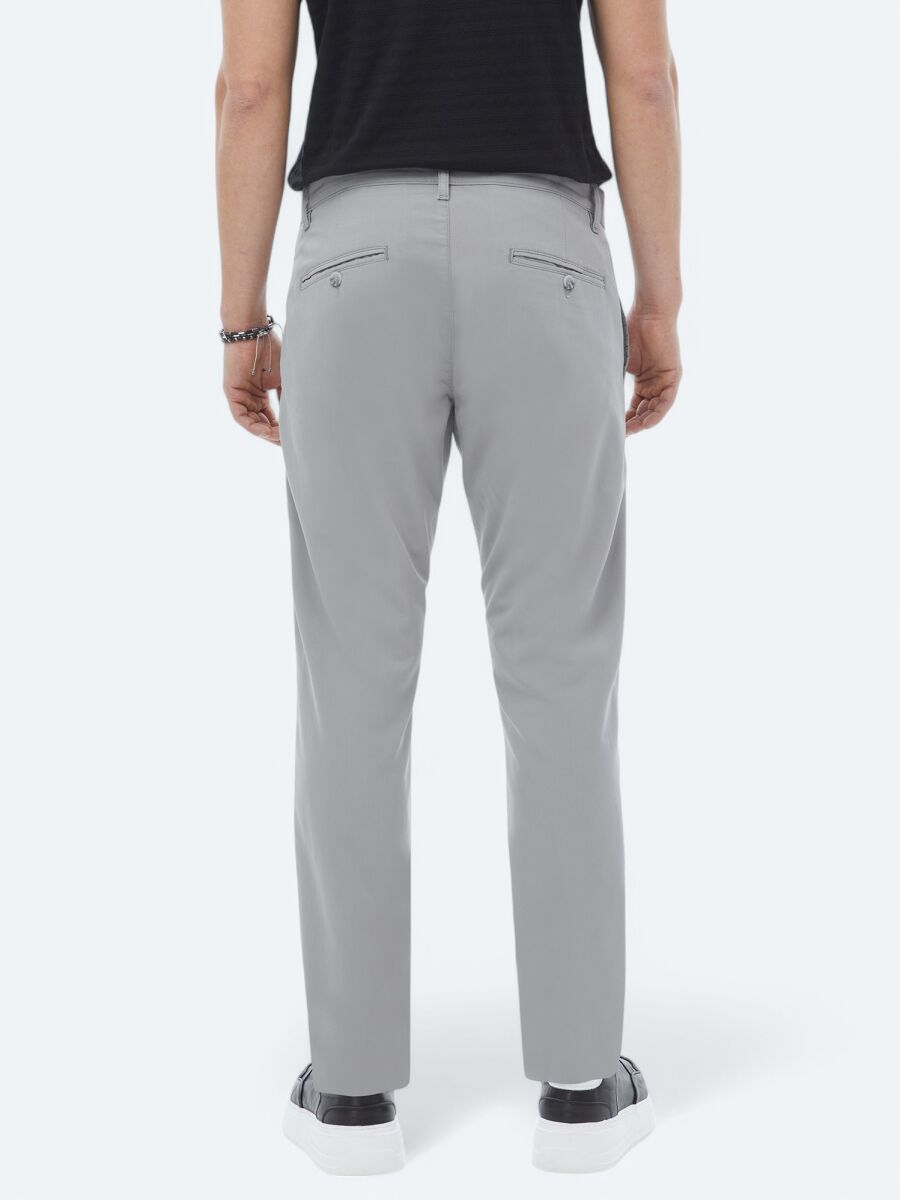 Gri Düz Dokuma Slim Fit Casual Pantolon - 7