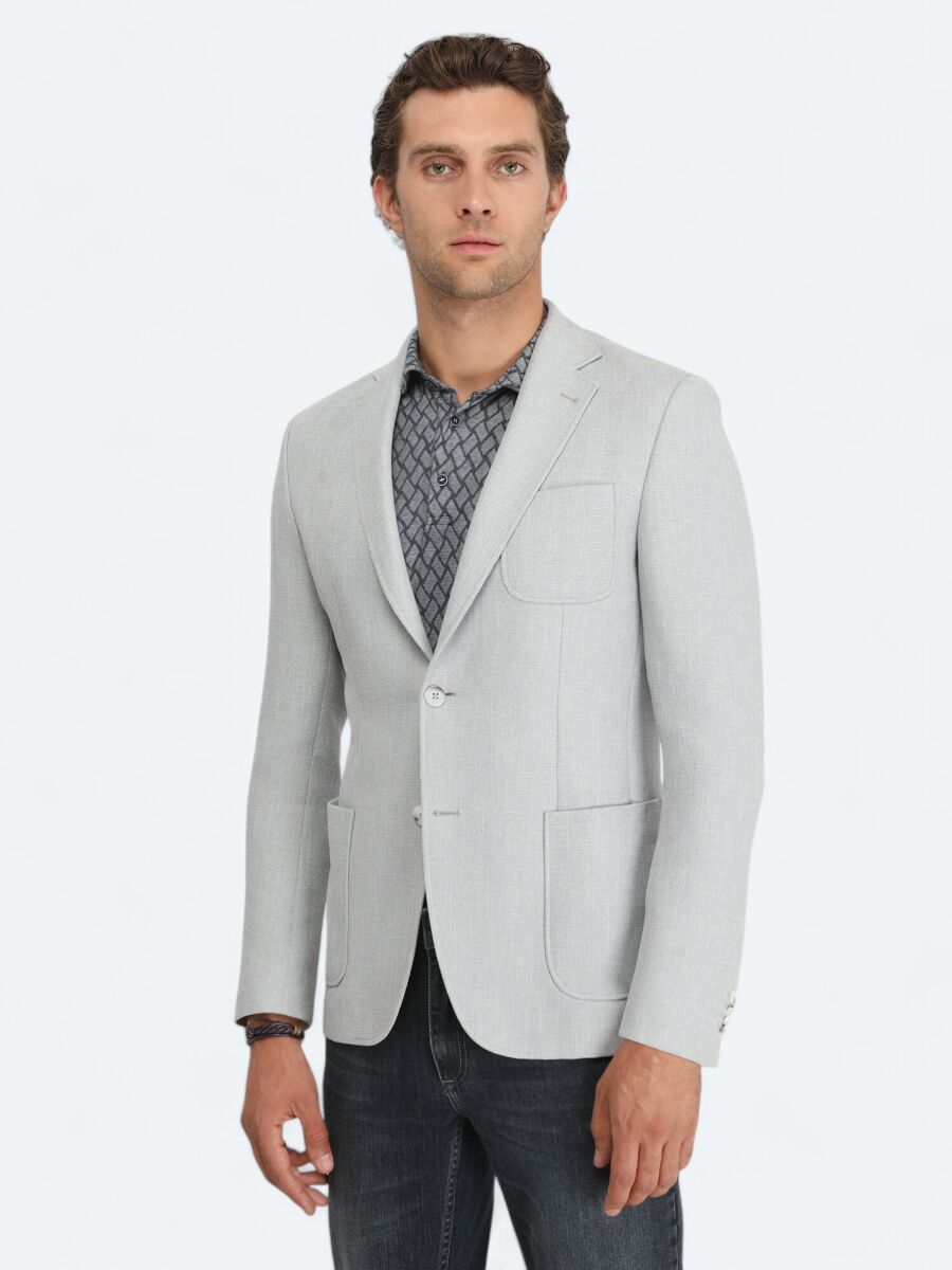 Gri Düz Modern Fit Ceket - 2