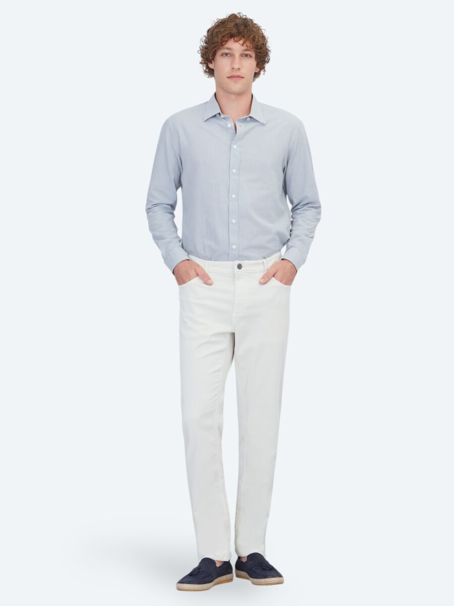 Gri Düz Regular Fit Dokuma Casual %100 Pamuk Gömlek - 2