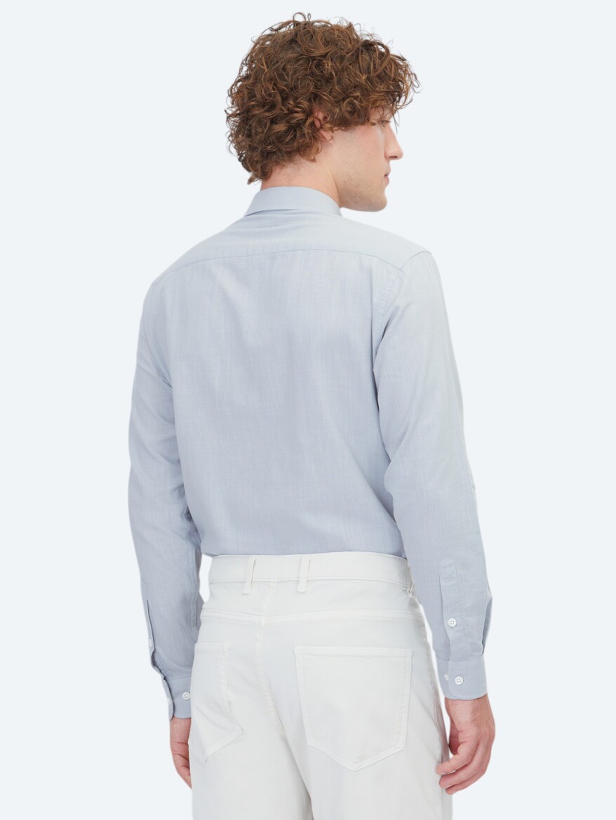 Gri Düz Regular Fit Dokuma Casual %100 Pamuk Gömlek - 5