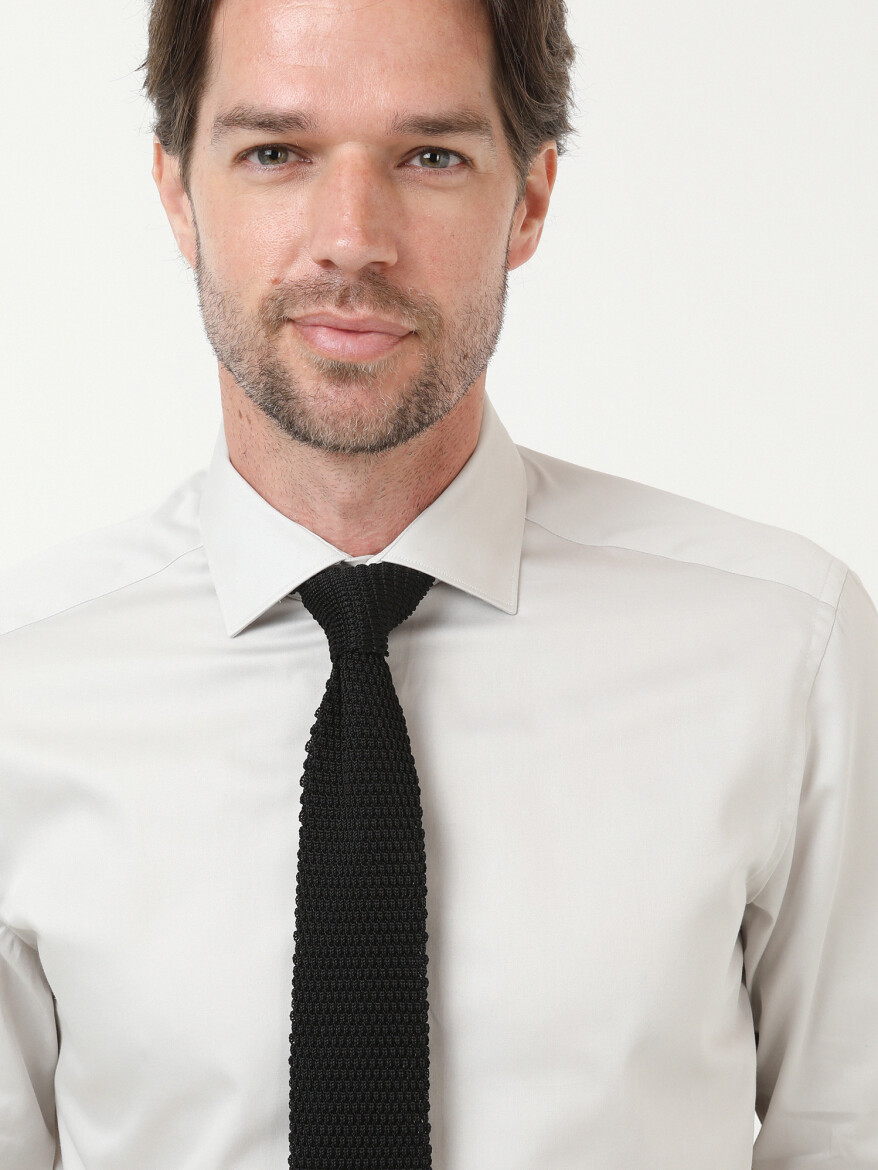 Gri Düz Regular Fit Dokuma Klasik %100 Pamuk Gömlek 