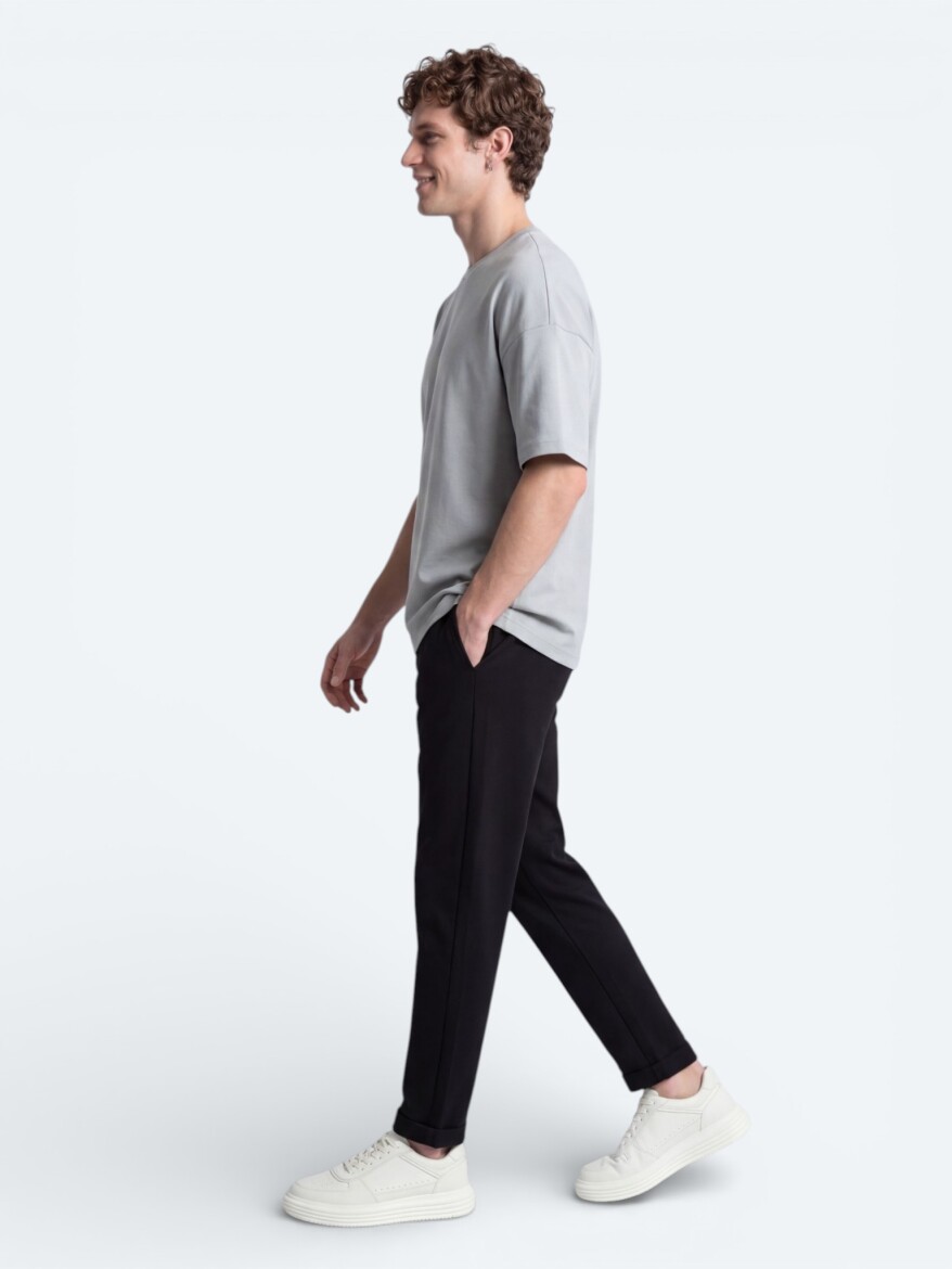 Gri Düz T-Shirt - 4