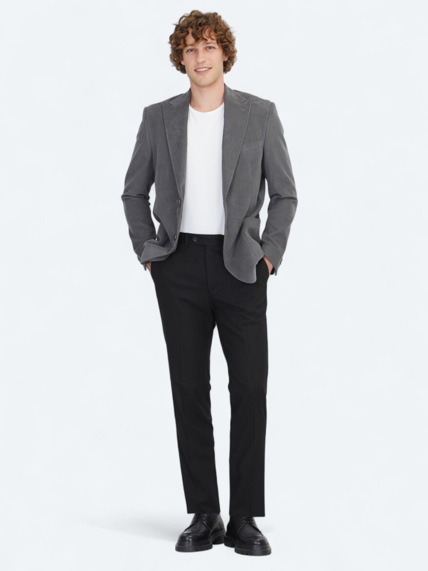 Gri Fitilli Modern Fit %100 Pamuk Ceket - KİP