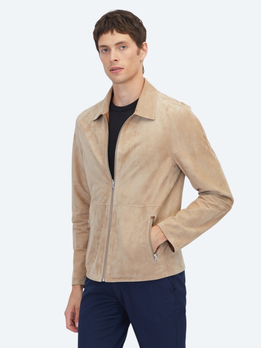 Gri Regular Fit Gömlek Yaka Smart Casual Deri Mont - KİP