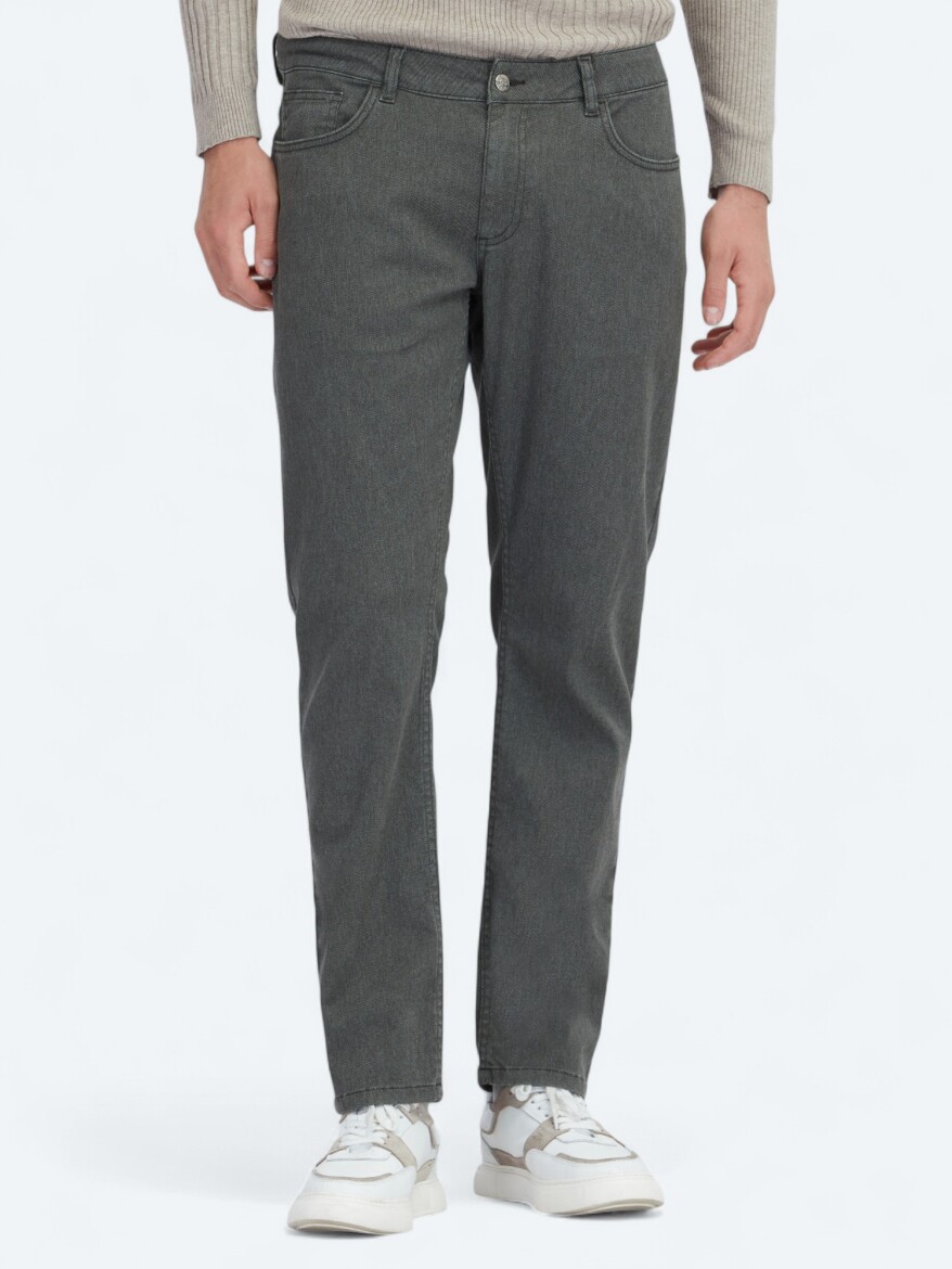 Haki Dokuma Regular Fit Casual Pamuk Karışımlı Pantolon - KİP