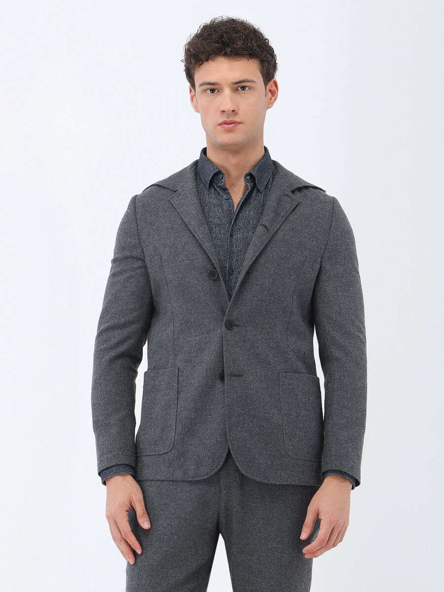 Hard Coal Plain Modern Fit Wool Blended Suit - 7