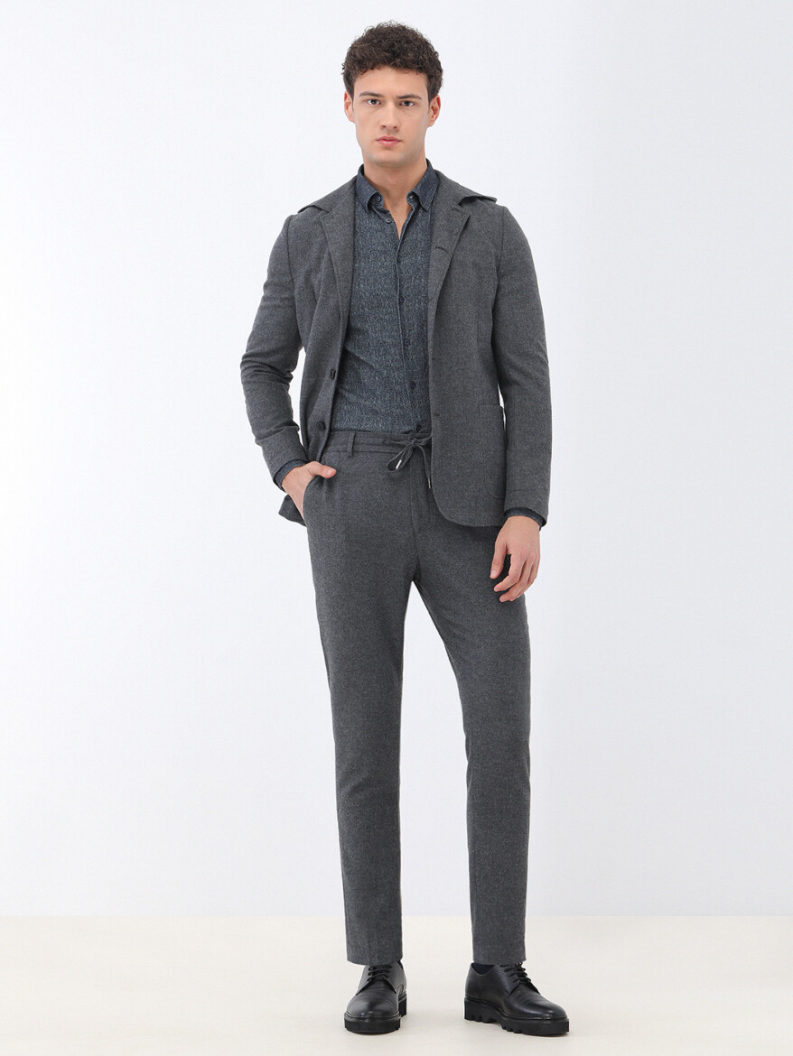 Hard Coal Plain Modern Fit Wool Blended Suit - 13