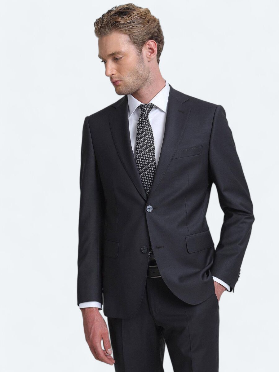 Hard Coal Plain Modern Fit Wool Blended Suit - 1