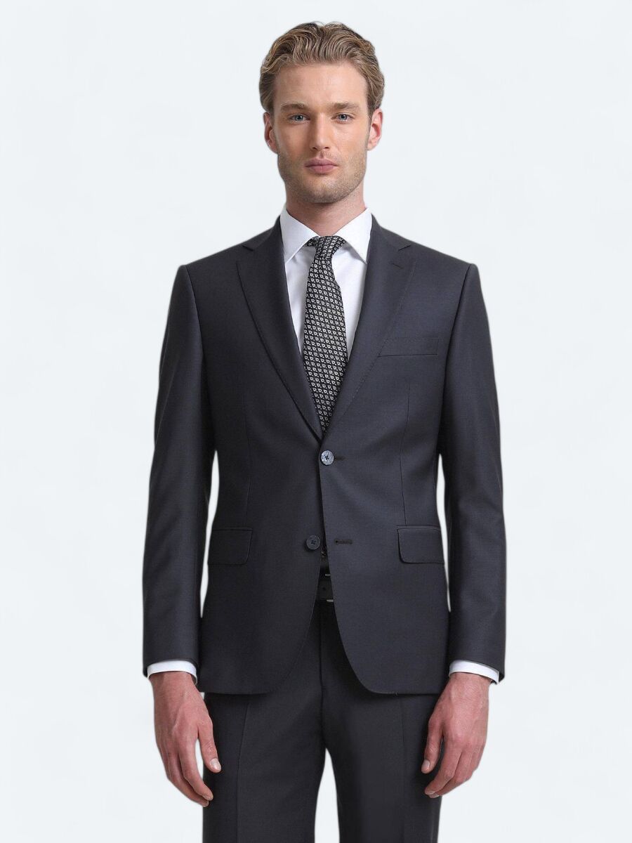 Hard Coal Plain Modern Fit Wool Blended Suit - 3