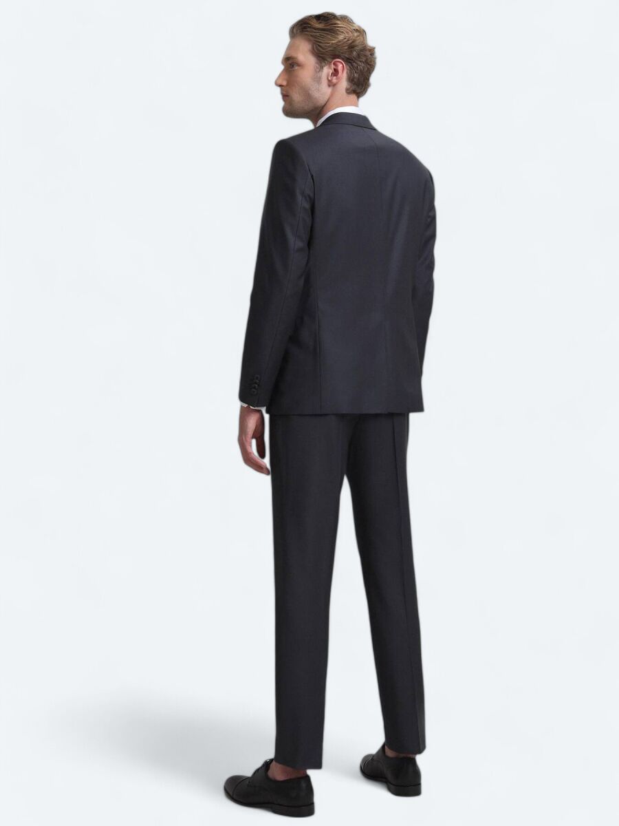 Hard Coal Plain Modern Fit Wool Blended Suit - 4