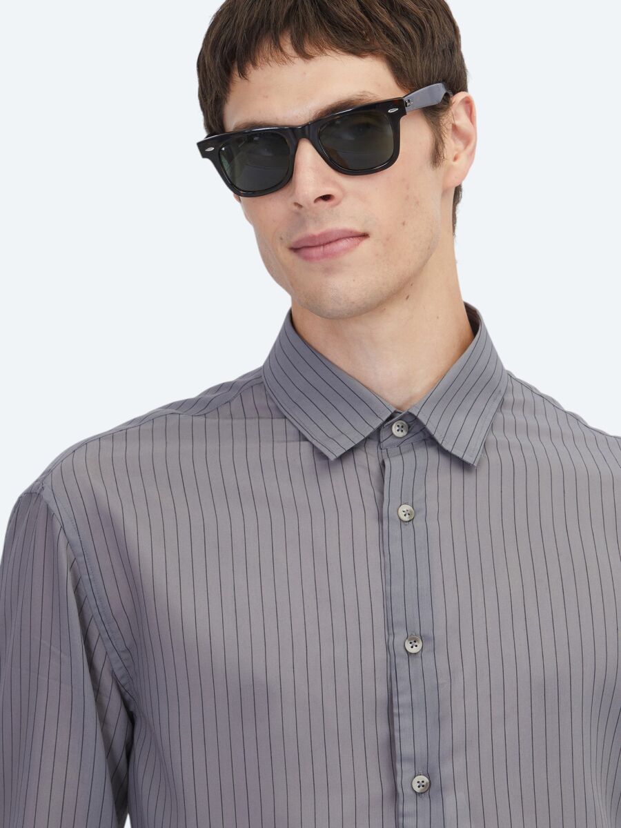 Hard Coal Striped Oversize Fit Weaving Casual Shirt - 3