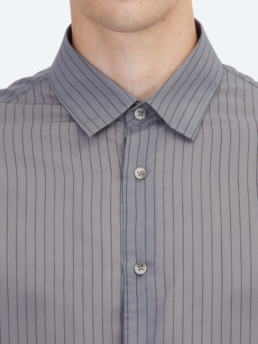 Hard Coal Striped Oversize Fit Weaving Casual Shirt - 4