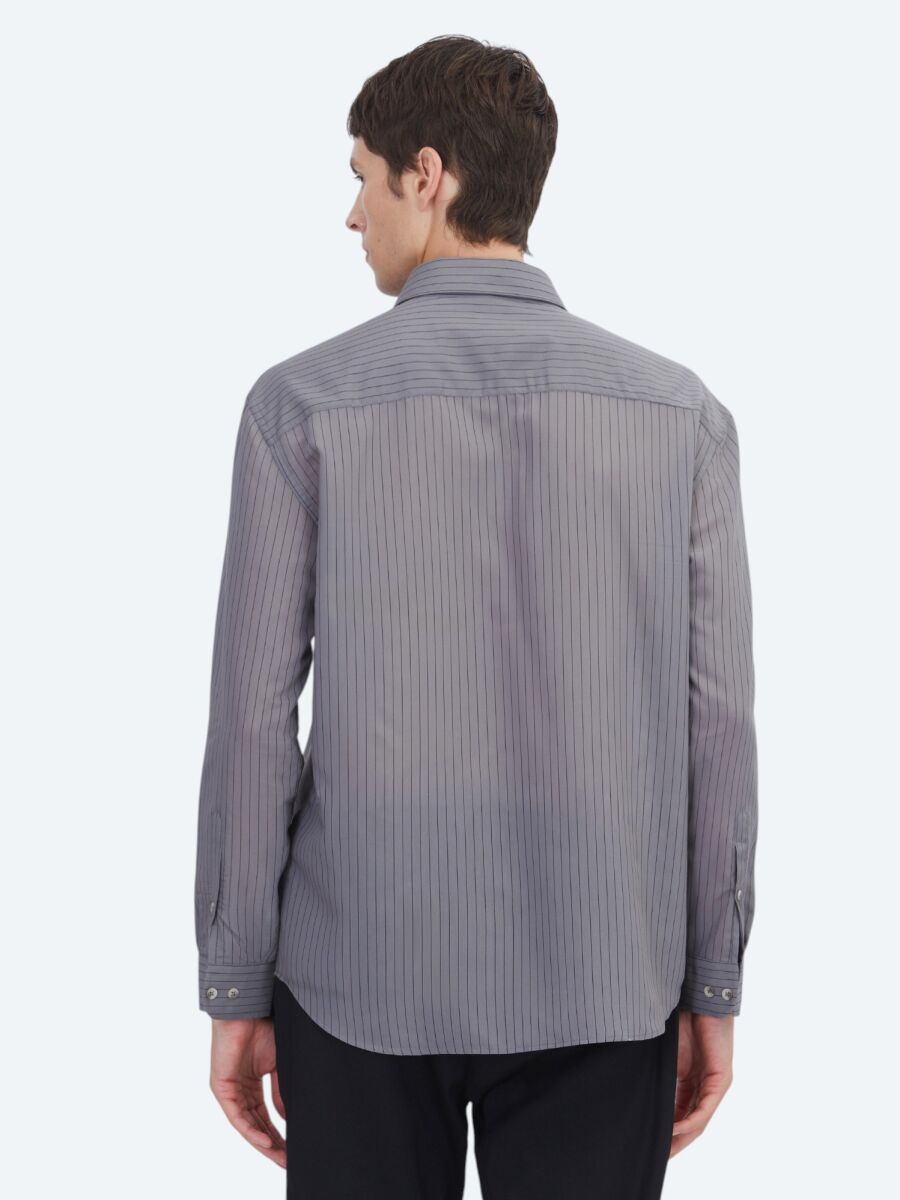 Hard Coal Striped Oversize Fit Weaving Casual Shirt - 5