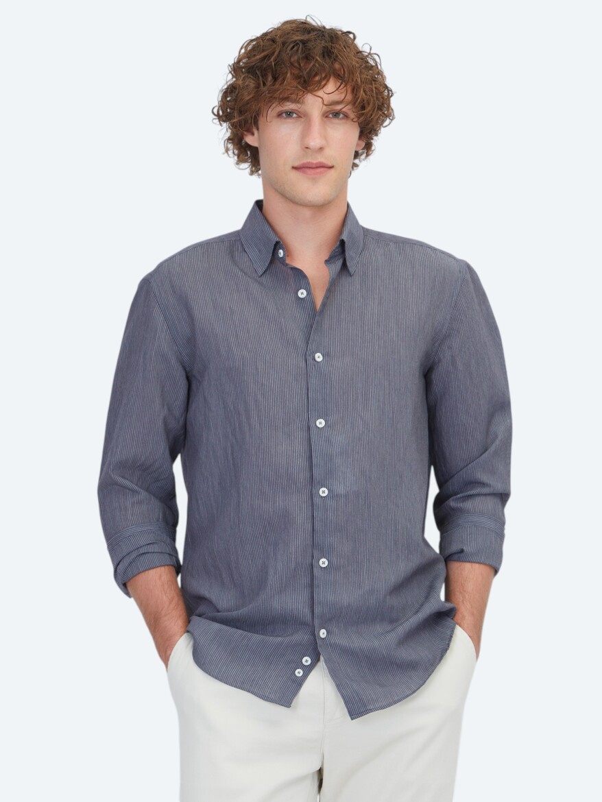 Hard Coal Striped Regular Fit Weaving Casual Shirt - 1