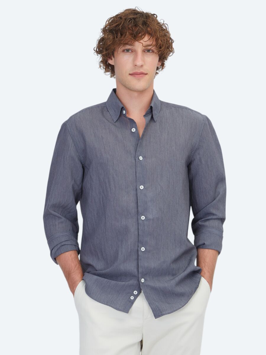 Hard Coal Striped Regular Fit Weaving Casual Shirt - 1