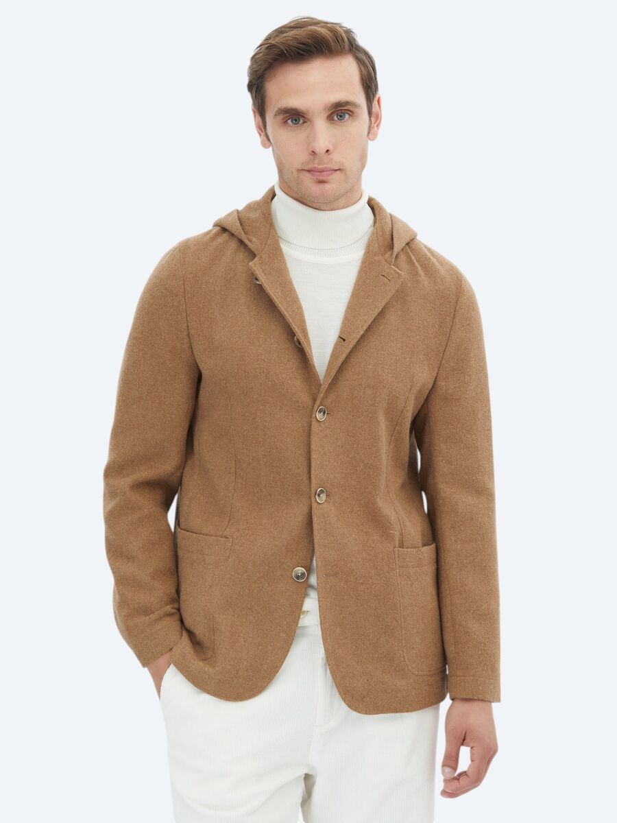 Hazelnut Plain Modern Fit Wool Blended Jacket - 1