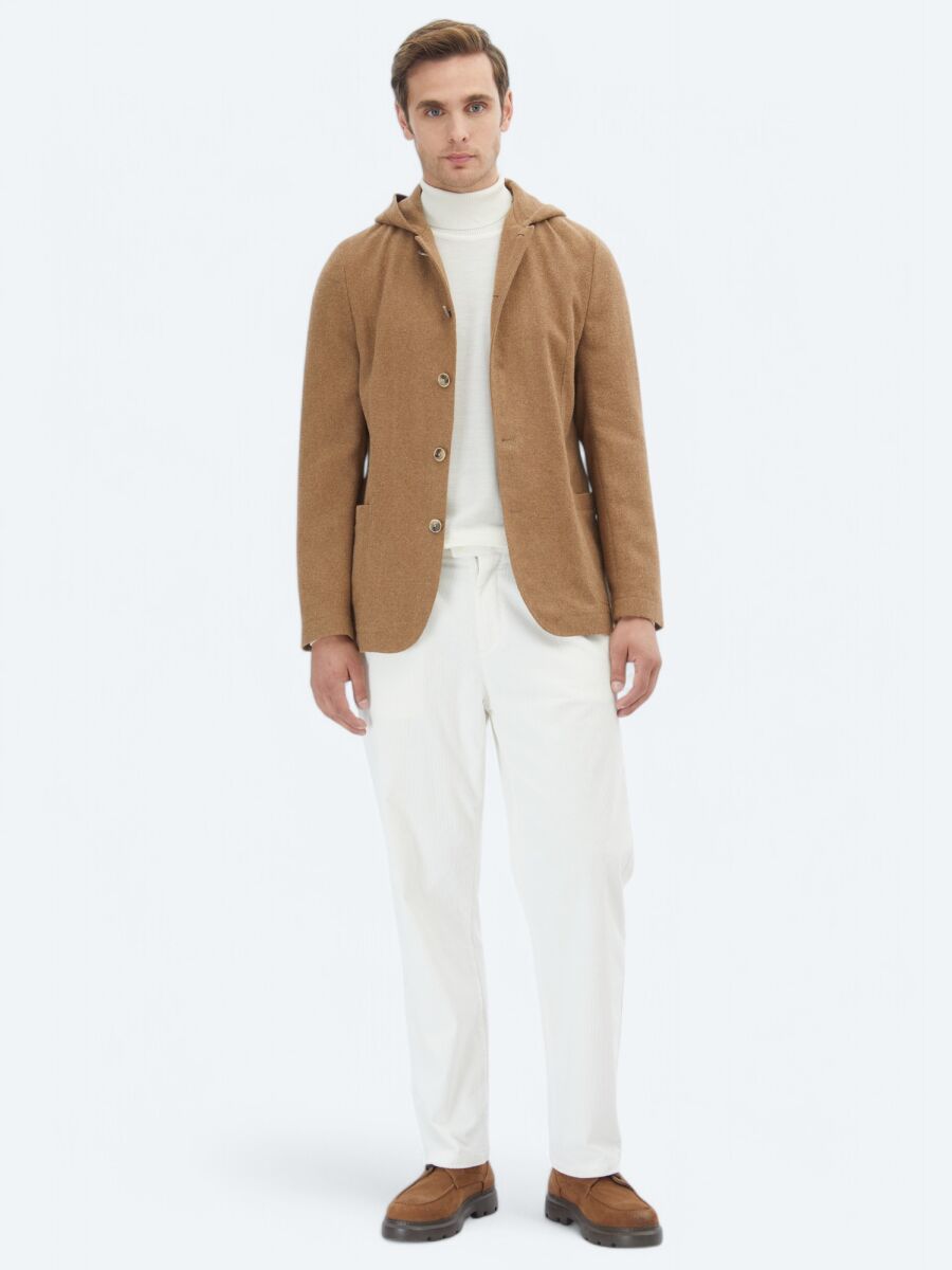 Hazelnut Plain Modern Fit Wool Blended Jacket - 2