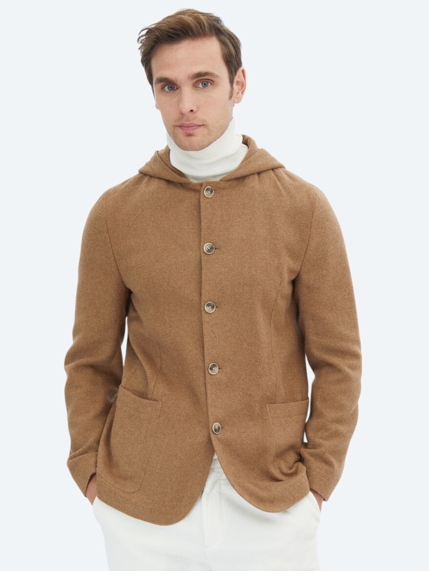 Hazelnut Plain Modern Fit Wool Blended Jacket - 3