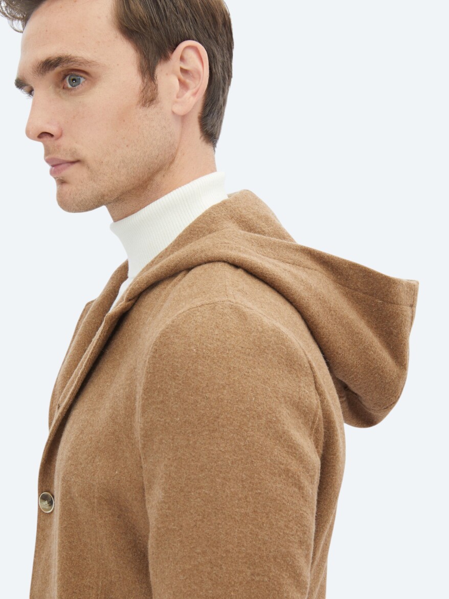 Hazelnut Plain Modern Fit Wool Blended Jacket - 4