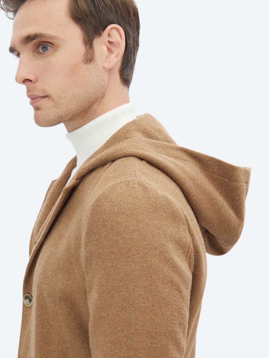 Hazelnut Plain Modern Fit Wool Blended Jacket - 4